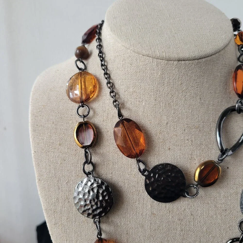Lia Sophia Root Beer Assorted Beads on Hematite Chain